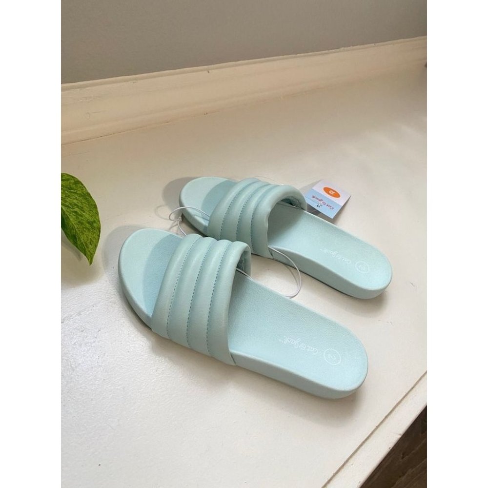 Cat and Jack Slides Mint Slip on Sandals Size 2 Kids Shoes